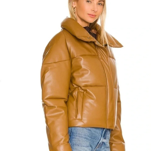 Free People Apparis Jemma Puffer Jacket Bomber Coat in Cognac Brown - Picture 4 of 11